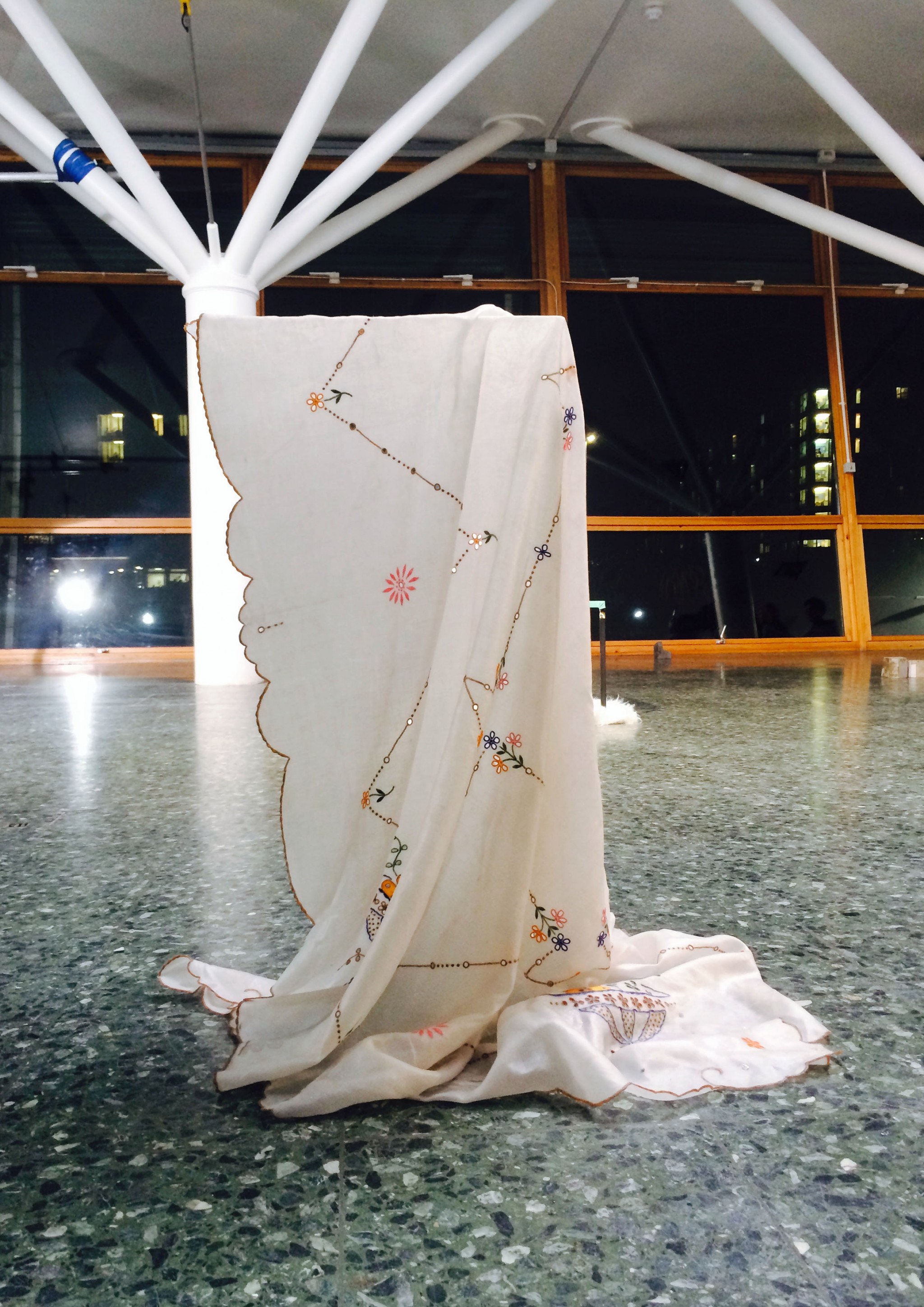 Untitled (tablecloth IV), fabric & resin @ Mile End Art Pavilion, 2016